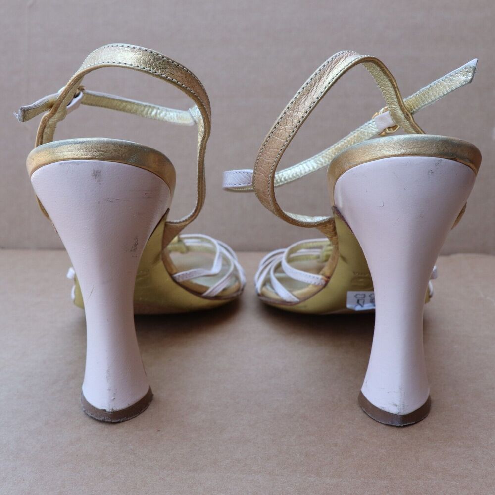 Dolce Gabbana Ankle Strap Heel Sandals Women's Size 6.5 Metallic Gold/Cream - Picture 6 of 10